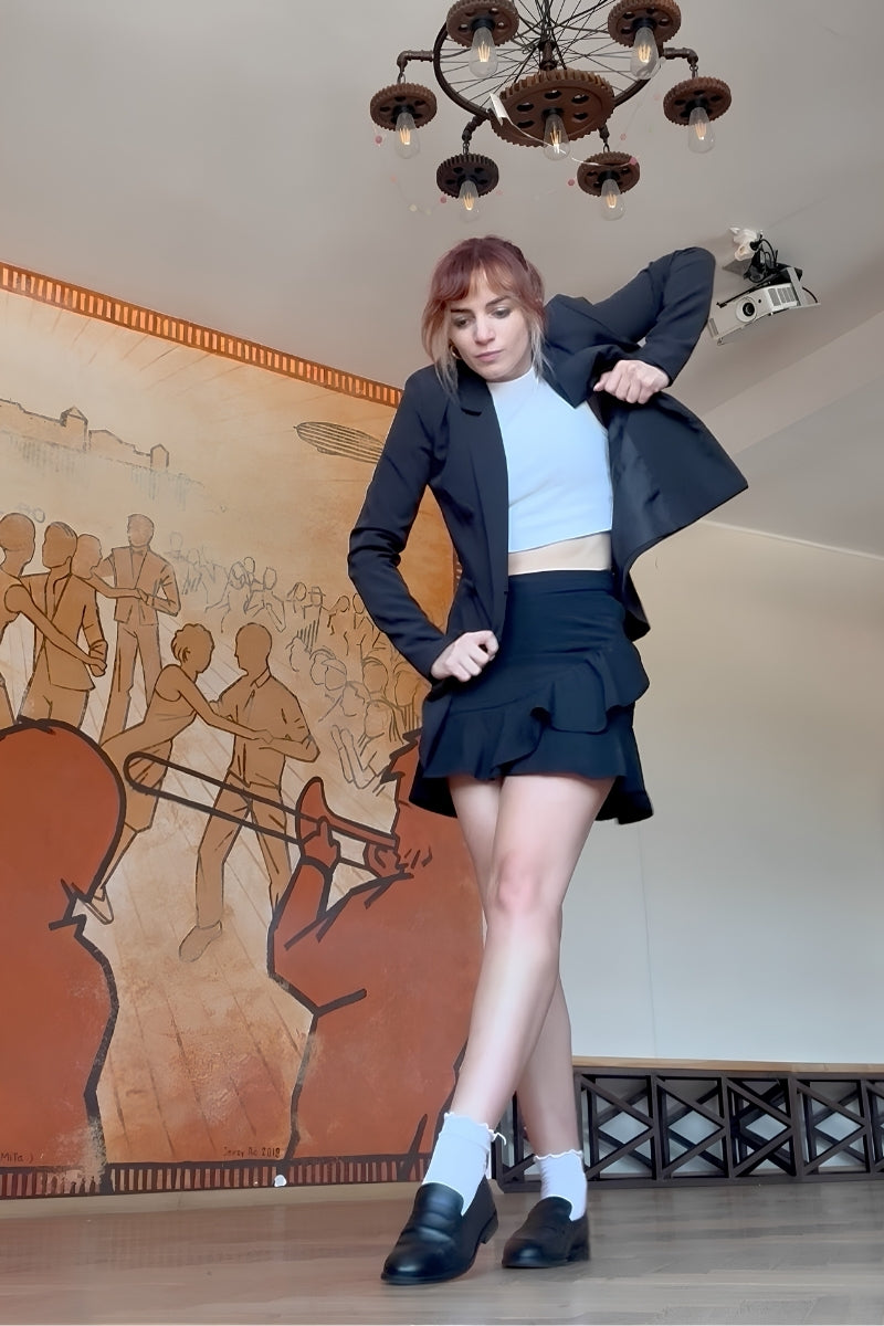 Melanie dancing in her Swivells shoes