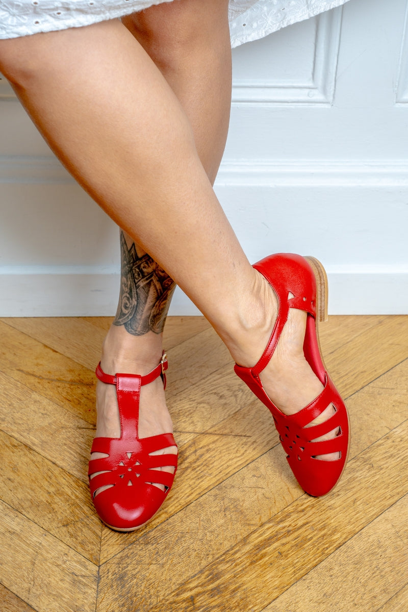 Holly - Sandales Rouges en Cuir