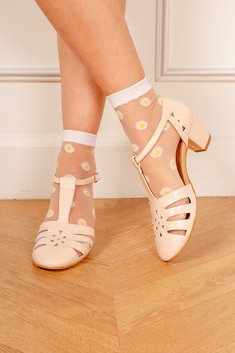 Pam Up - Creme Leder Sandalen mit Absätzen