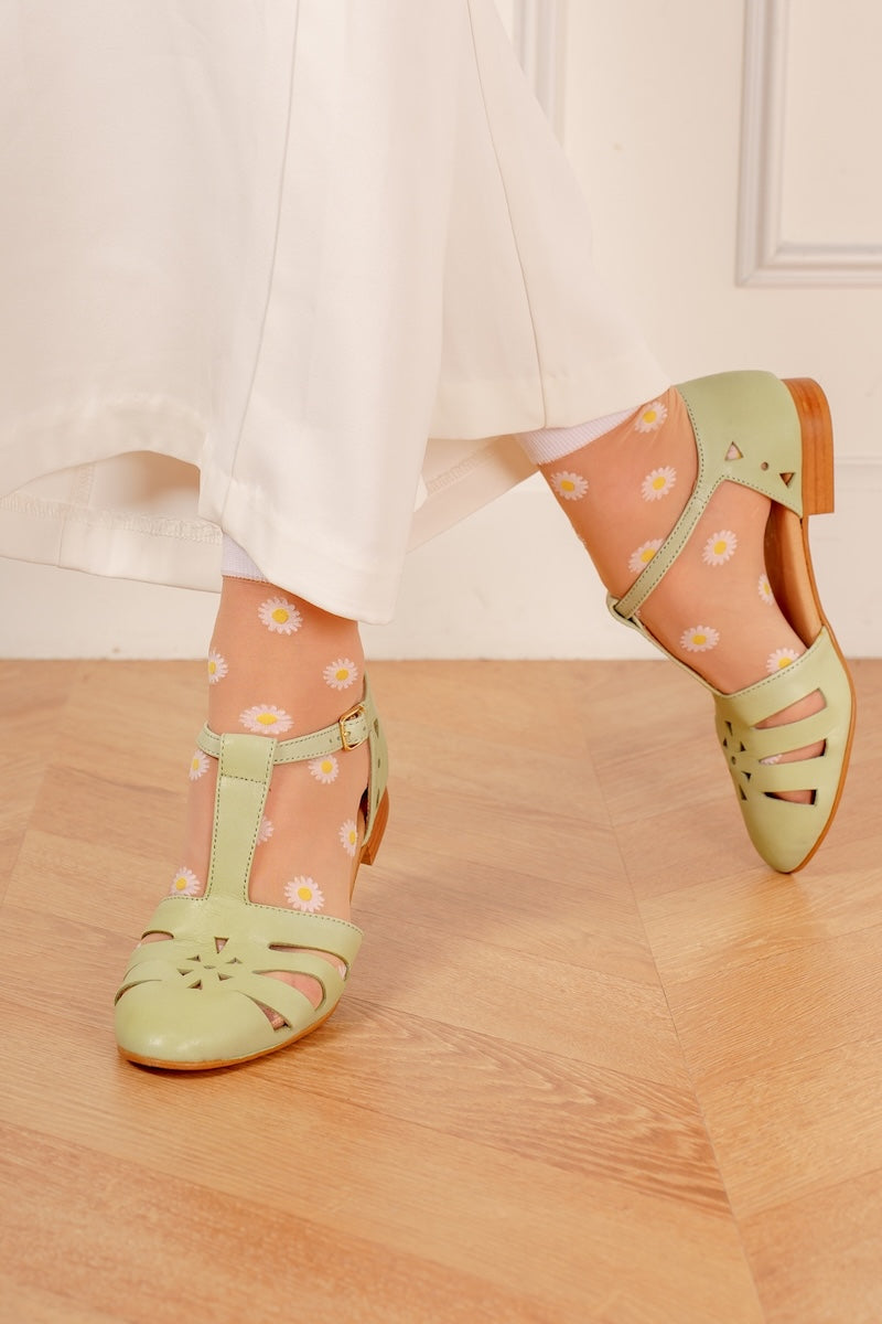 Angela - Sandales Vert Clair Cuir