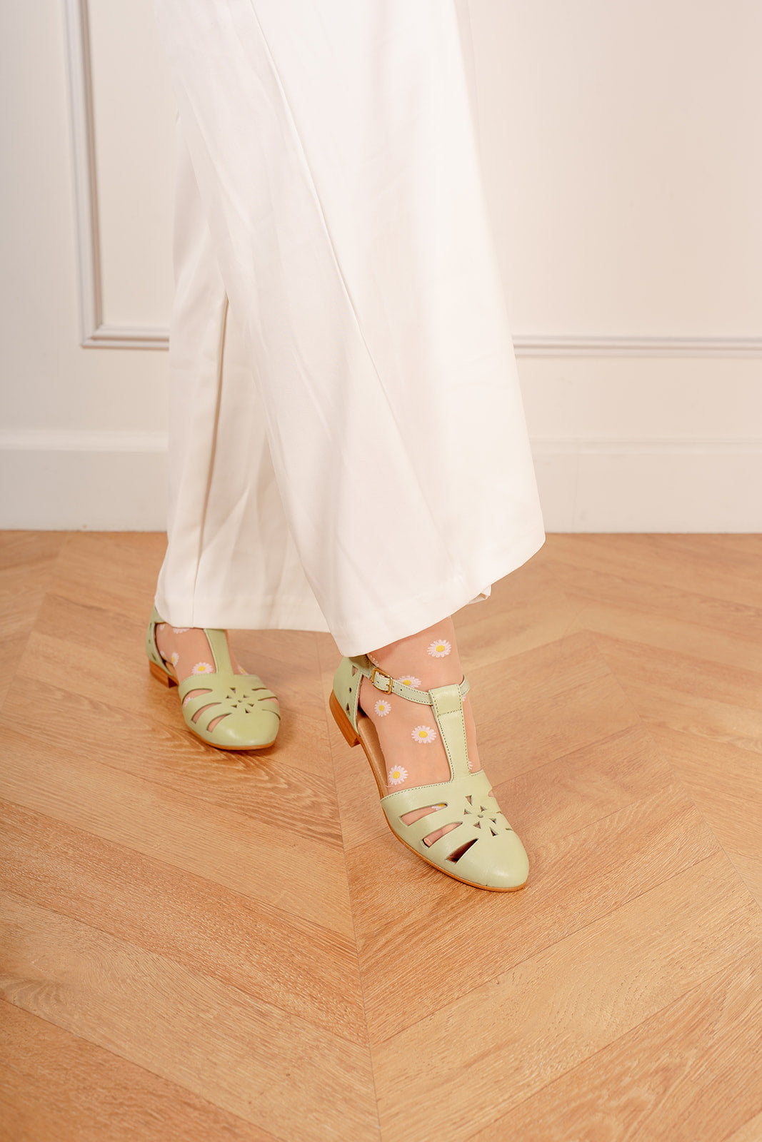 Angela - Sandales Vert Clair Cuir