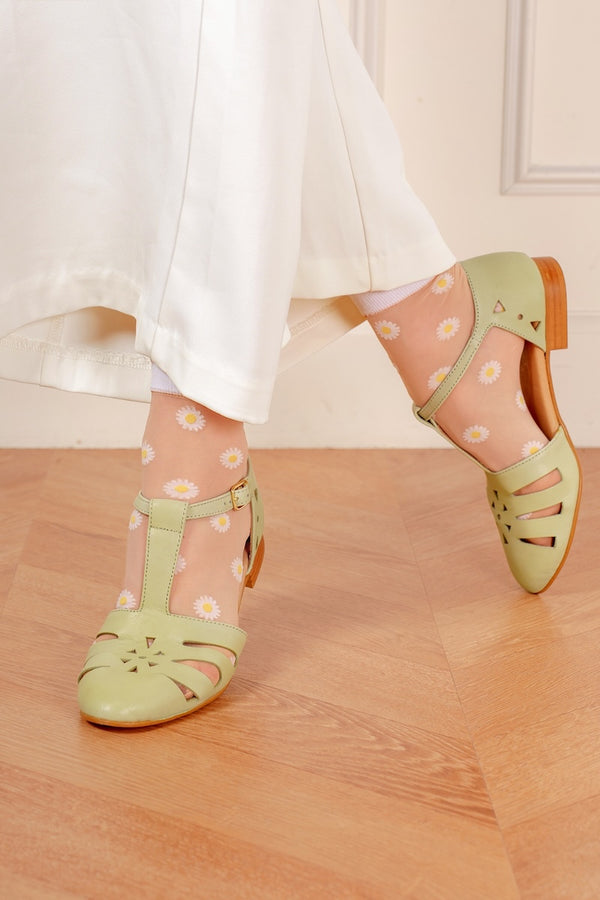 Angela - Hellgrüne Ledersandalen