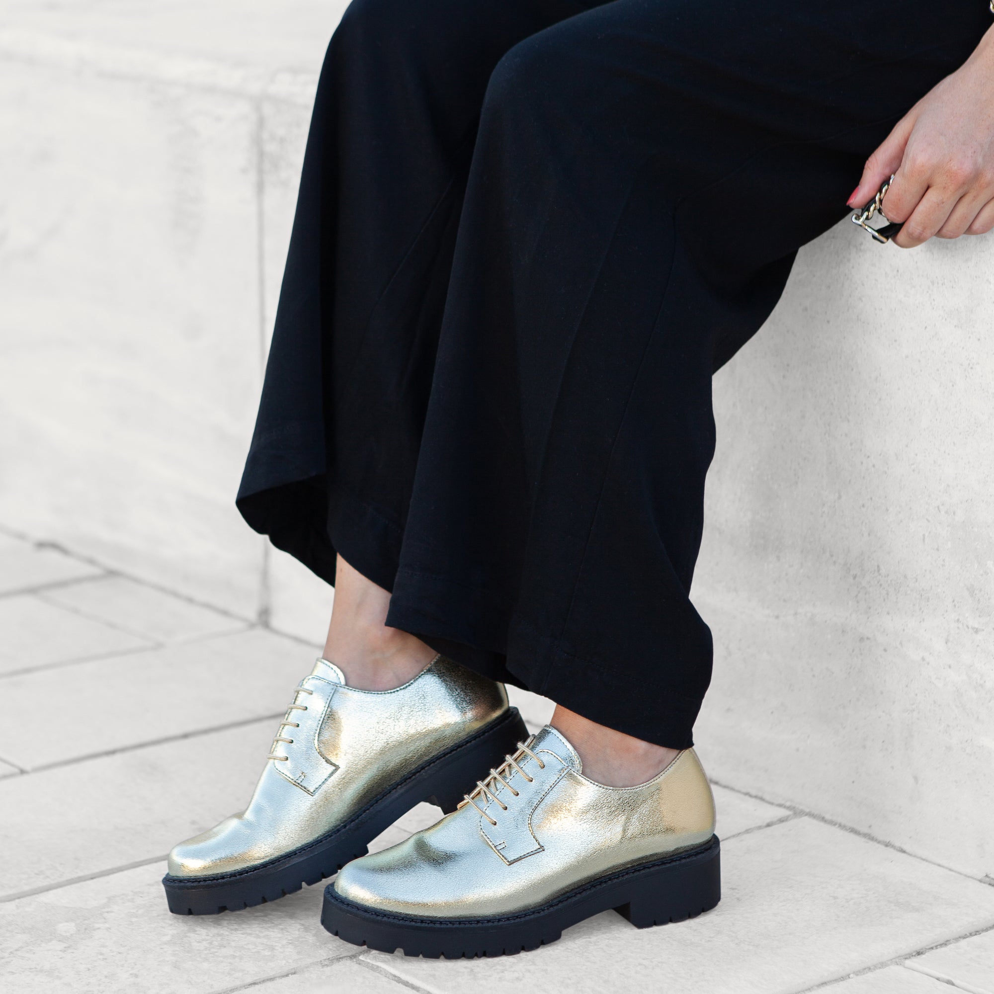 Bobbie - Derbies Vegan Dorées à Plateforme